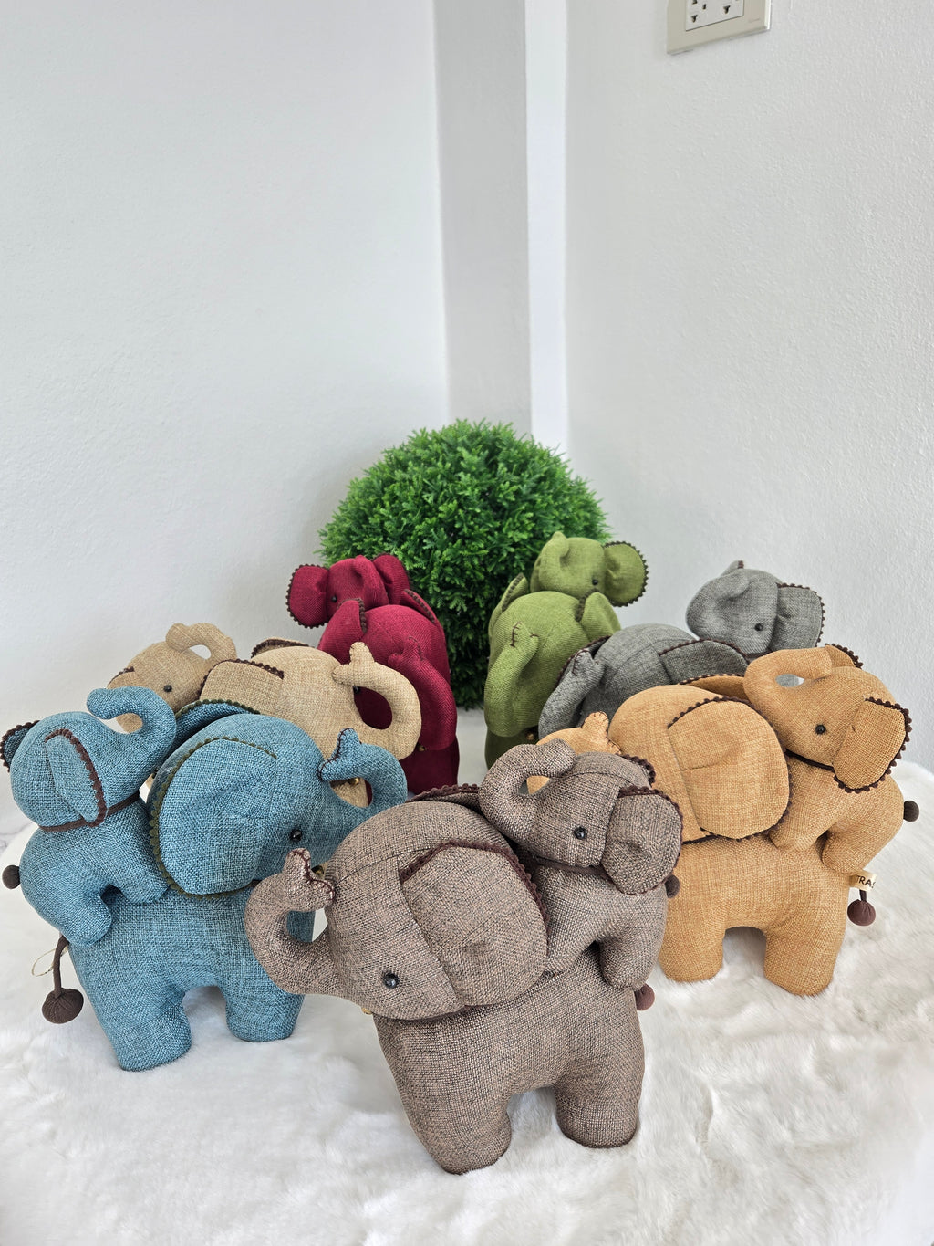 Hemp Elephant with baby detail Stuffed Toy Handmade Decor
